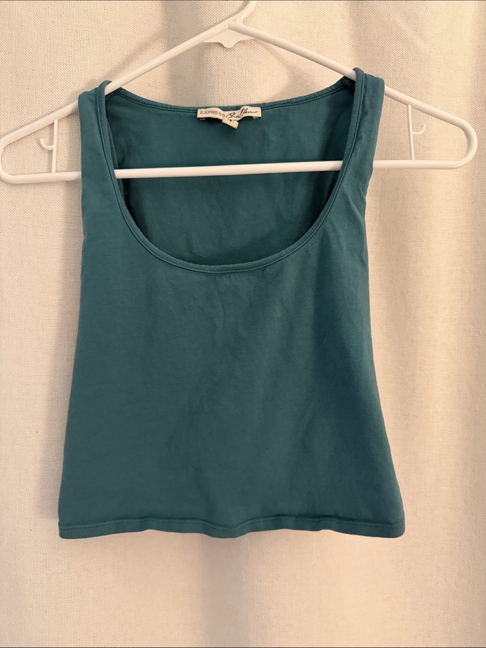 Express Women's Scoop Neck Crop Top in Teal Blue